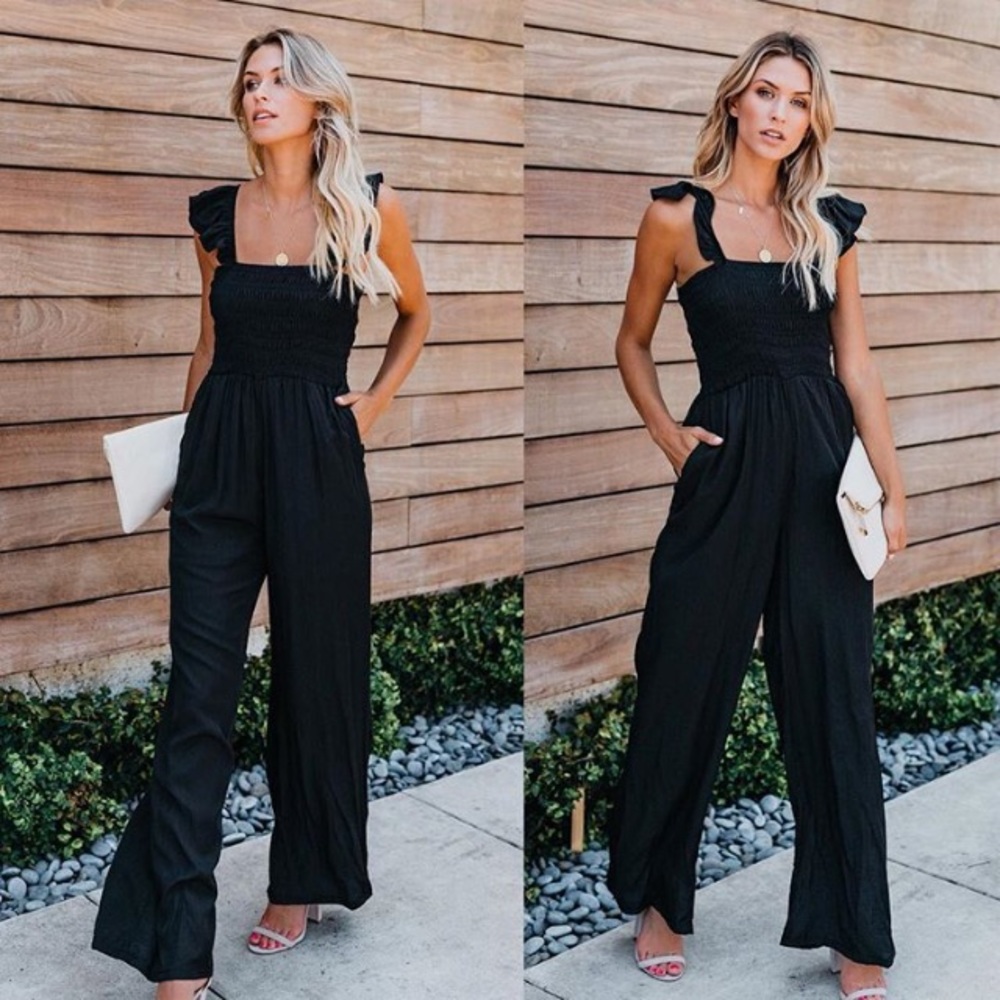 Smocked pocketed jumpsuit